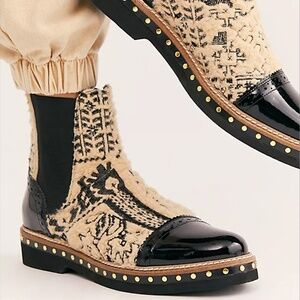 Free People Textile Atlas Chelsea Boot Beige Black Boho Festival Country